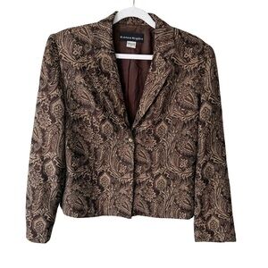 Bianca Nygard Vintage Wool Brown Patterned Paisley Blazer Size 8 Y2K Office